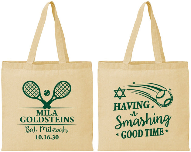 Personalized Bat Mitzvah Cotton Tote Bags - 12th Birthday Tennis | 120018