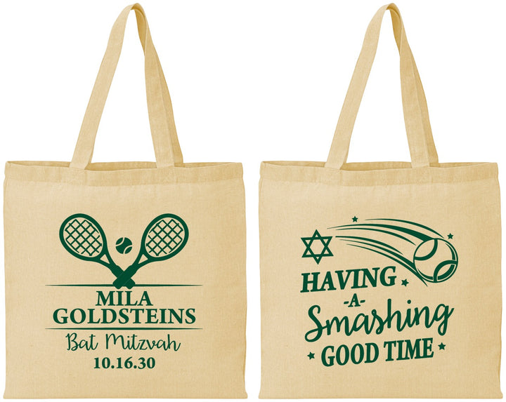Personalized Bat Mitzvah Cotton Tote Bags - 12th Birthday Tennis | 120018