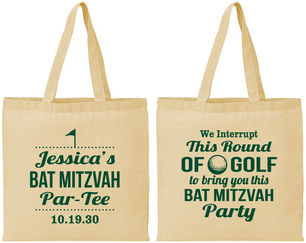 Personalized Bat Mitzvah Cotton Tote Bags - 12th Birthday Golf | 120019