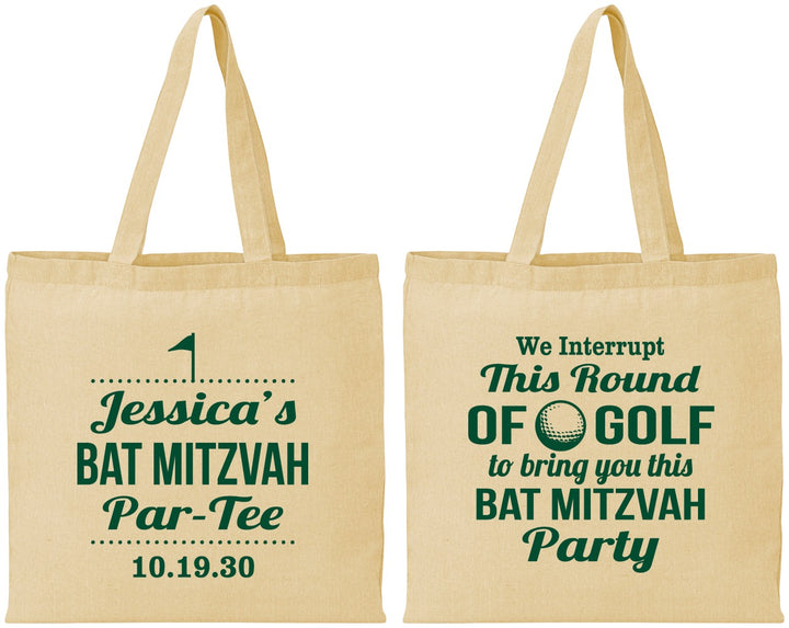 Personalized Bat Mitzvah Cotton Tote Bags - 12th Birthday Golf | 120019