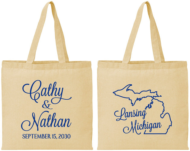 Personalized Wedding Cotton Tote Bags - Michigan | 121
