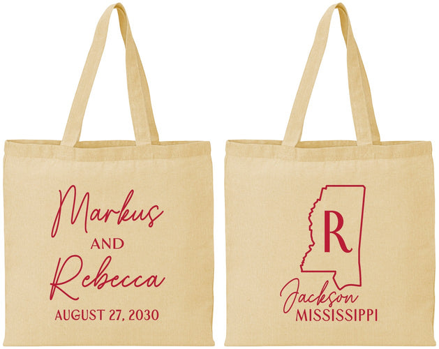 Personalized Wedding Cotton Tote Bags - Mississippi | 123