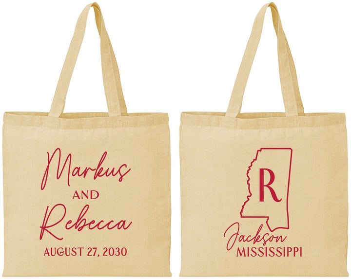 Personalized Wedding Cotton Tote Bags - Mississippi | 123