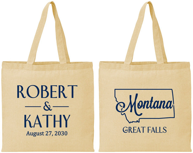 Personalized Wedding Cotton Tote Bags - Montana | 125