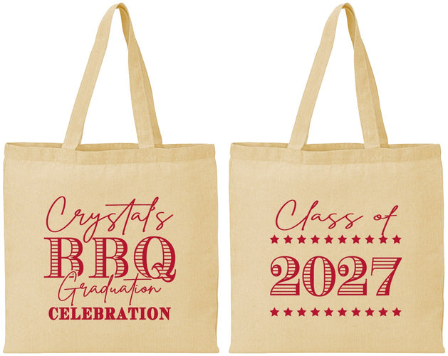Personalized Graduation Cotton Tote Bags - Class Of 2027 Bbq | 130005