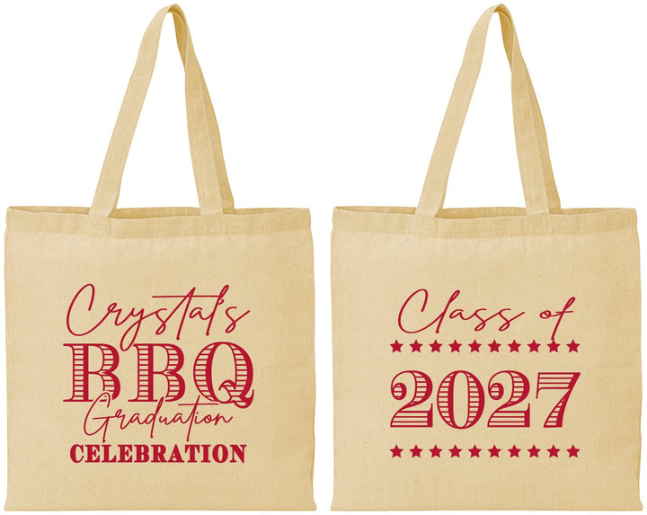 Personalized Graduation Cotton Tote Bags - Class Of 2027 Bbq | 130005
