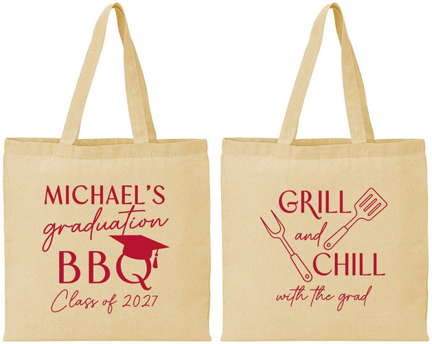 Personalized Graduation Cotton Tote Bags - Class Of 2027 Bbq | 130009
