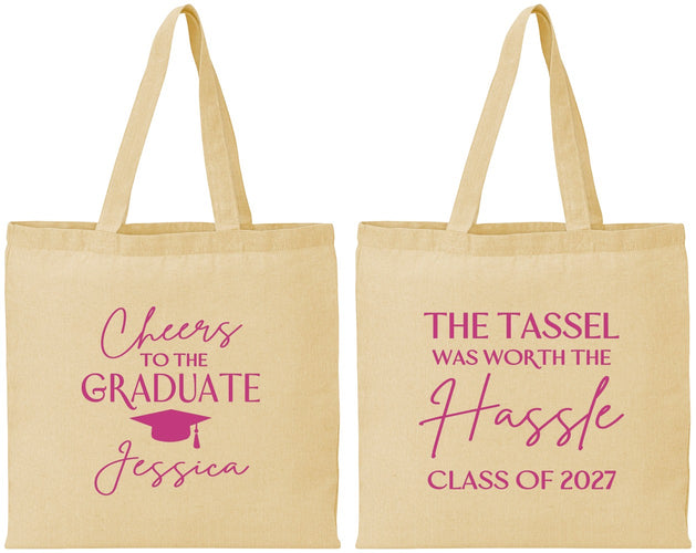 Personalized Graduation Cotton Tote Bags - Class Of 2027 Tassel Hassel | 130010