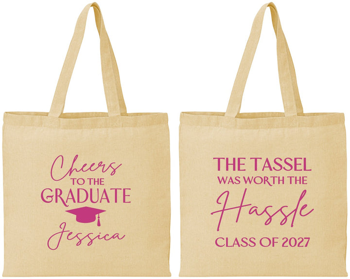 Personalized Graduation Cotton Tote Bags - Class Of 2027 Tassel Hassel | 130010
