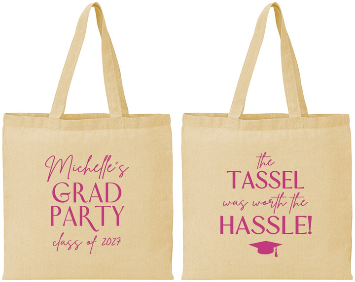 Personalized Graduation Cotton Tote Bags - Class Of 2027 Tassel Hassel | 130011