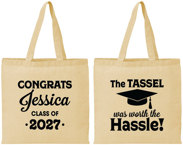 Personalized Graduation Cotton Tote Bags - Class Of 2027 Tassel Hassel | 130012