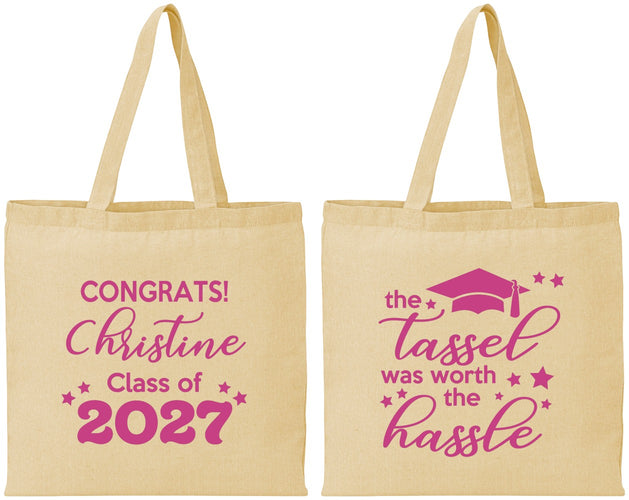 Personalized Graduation Cotton Tote Bags - Class Of 2027 Tassel Hassel | 130013