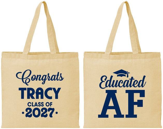 Personalized Graduation Cotton Tote Bags - Class Of 2027 Educated Af | 130015