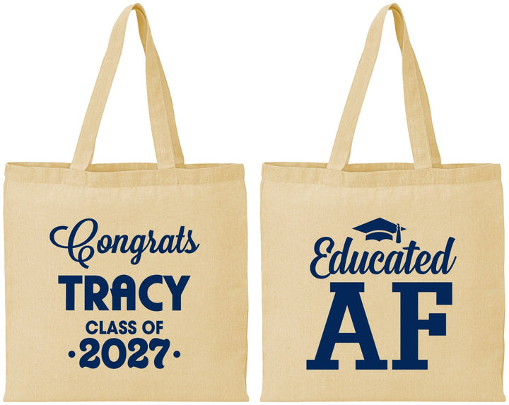 Personalized Graduation Cotton Tote Bags - Class Of 2027 Educated Af | 130015