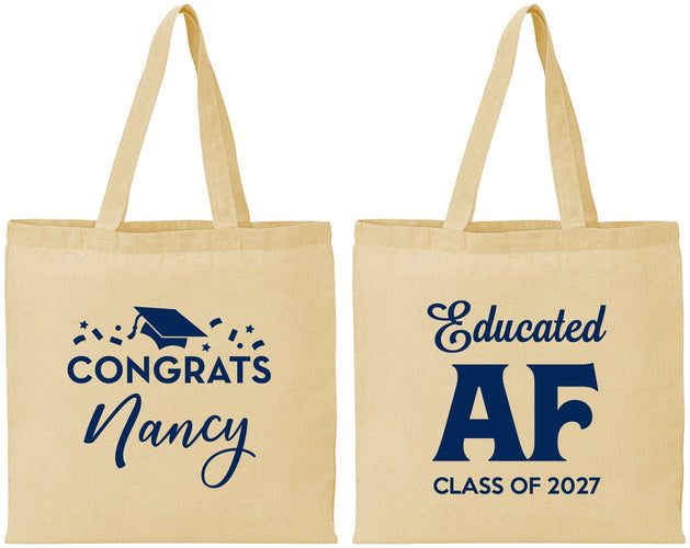 Personalized Graduation Cotton Tote Bags - Class Of 2027 Educated Af | 130016