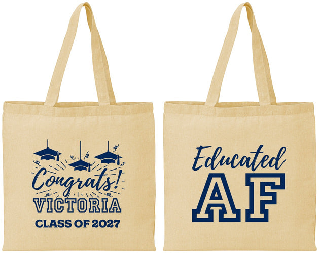 Personalized Graduation Cotton Tote Bags - Class Of 2027 Educated Af | 130017