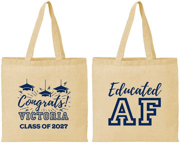 Personalized Graduation Cotton Tote Bags - Class Of 2027 Educated Af | 130017