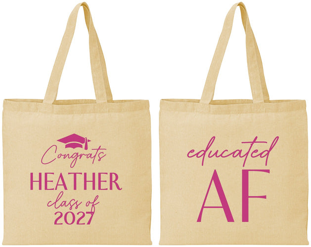 Personalized Graduation Cotton Tote Bags - Class Of 2027 Educated Af | 130019