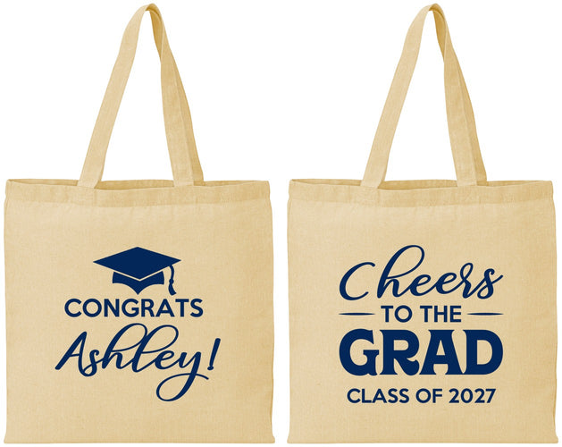 Personalized Graduation Cotton Tote Bags - Class Of 2027 Cheers Grad | 130020