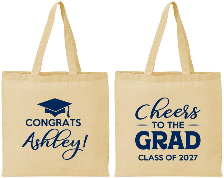 Personalized Graduation Cotton Tote Bags - Class Of 2027 Cheers Grad | 130020