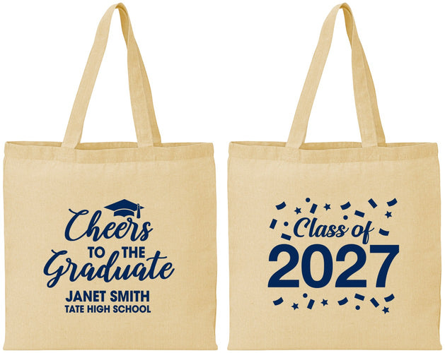 Personalized Graduation Cotton Tote Bags - Class Of 2027 Cheers Graduate | 130021