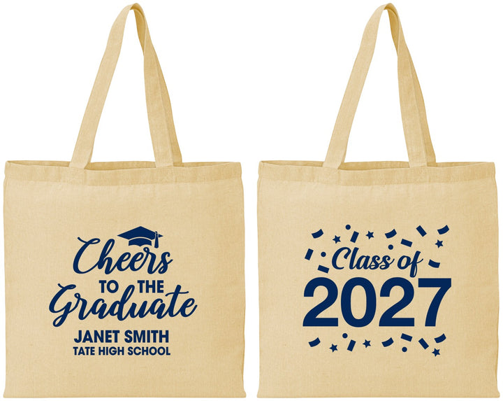 Personalized Graduation Cotton Tote Bags - Class Of 2027 Cheers Graduate | 130021