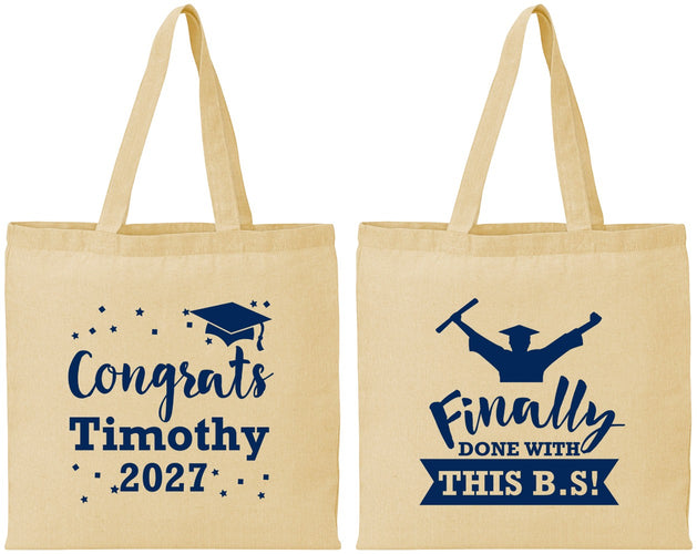 Personalized Graduation Cotton Tote Bags - Class Of 2027 Done With Bs | 130025