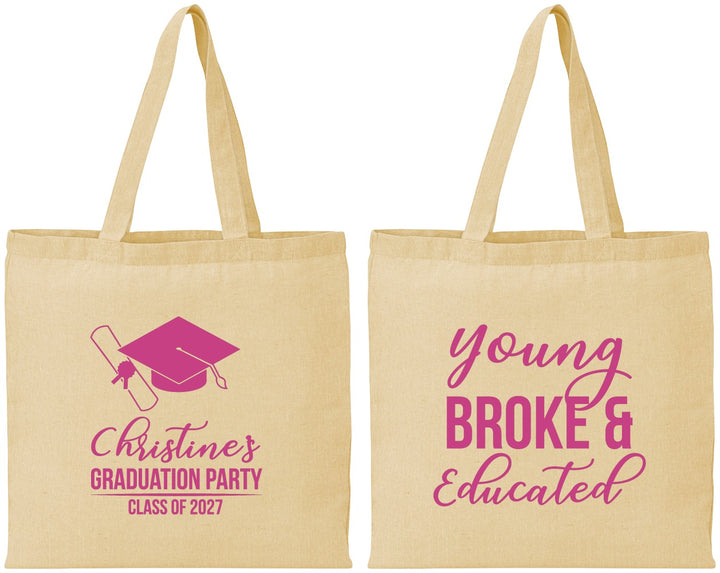 Personalized Graduation Cotton Tote Bags - Class Of 2027 Young Broke | 130026