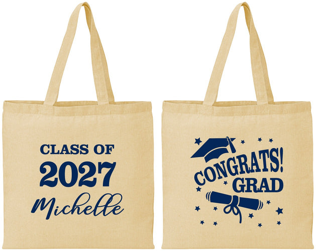 Personalized Graduation Cotton Tote Bags - Class Of 2027 Congrats | 130027