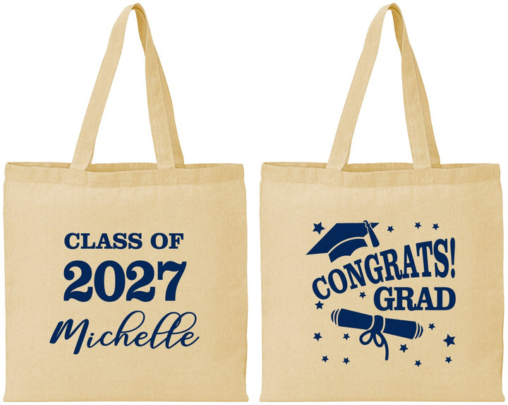 Personalized Graduation Cotton Tote Bags - Class Of 2027 Congrats | 130027