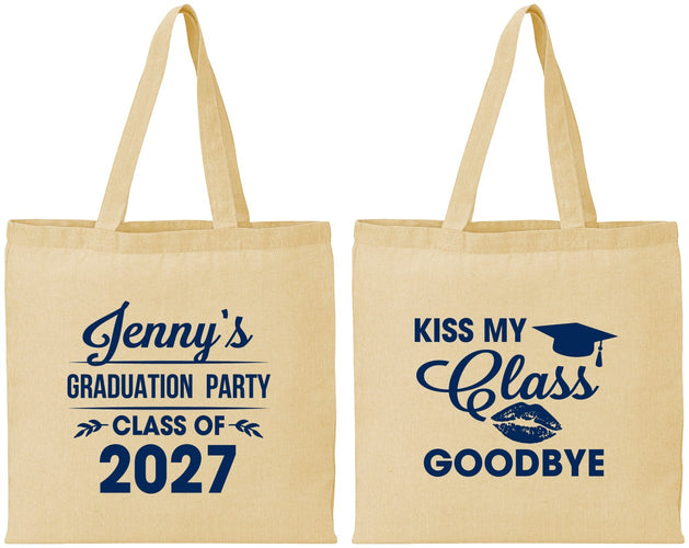 Personalized Graduation Cotton Tote Bags - Class Of 2027 Kiss Class Goodbye | 130028