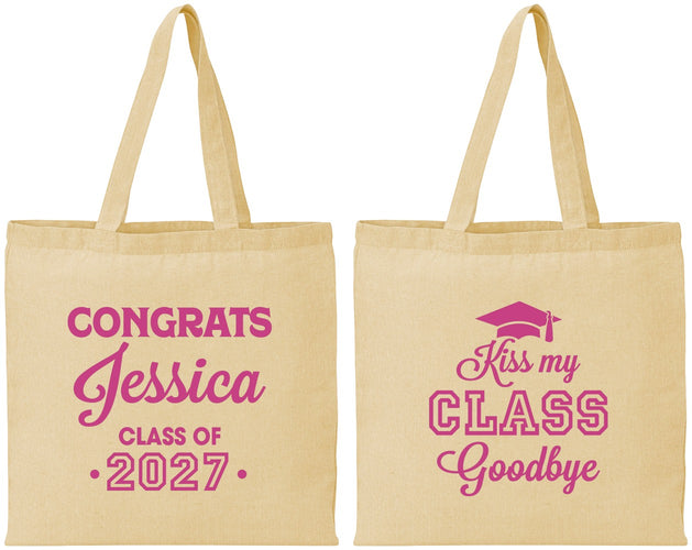 Personalized Graduation Cotton Tote Bags - Class Of 2027 Kiss Class Goodbye | 130029