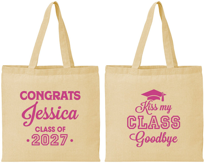 Personalized Graduation Cotton Tote Bags - Class Of 2027 Kiss Class Goodbye | 130029