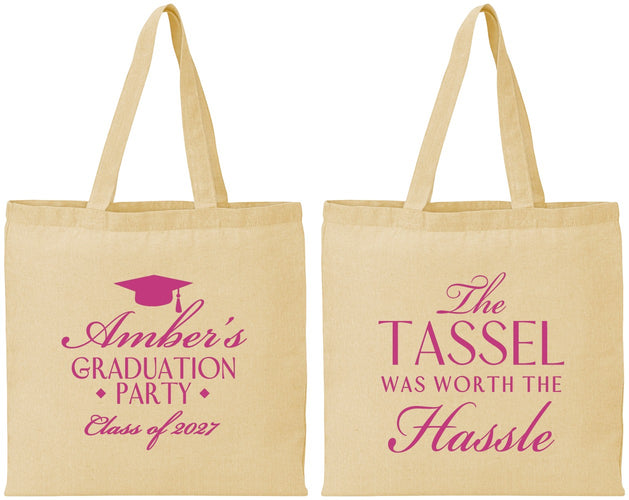Personalized Graduation Cotton Tote Bags - Class Of 2027 Tassel Hassel | 130030