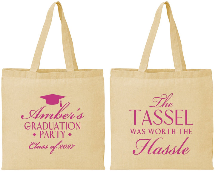 Personalized Graduation Cotton Tote Bags - Class Of 2027 Tassel Hassel | 130030