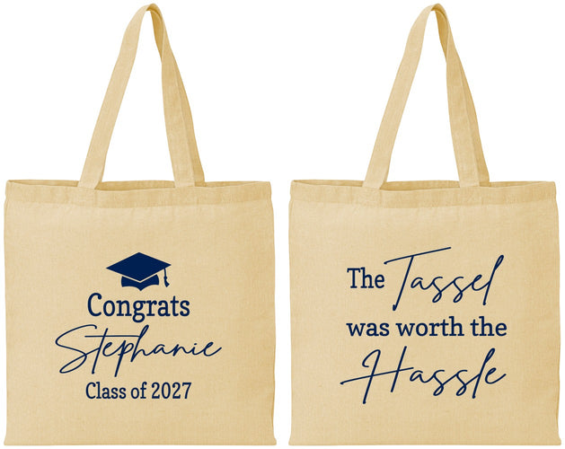 Personalized Graduation Cotton Tote Bags - Class Of 2027 Tassel Hassel | 130031