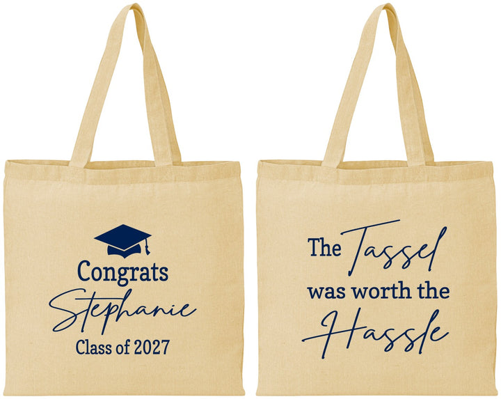 Personalized Graduation Cotton Tote Bags - Class Of 2027 Tassel Hassel | 130031