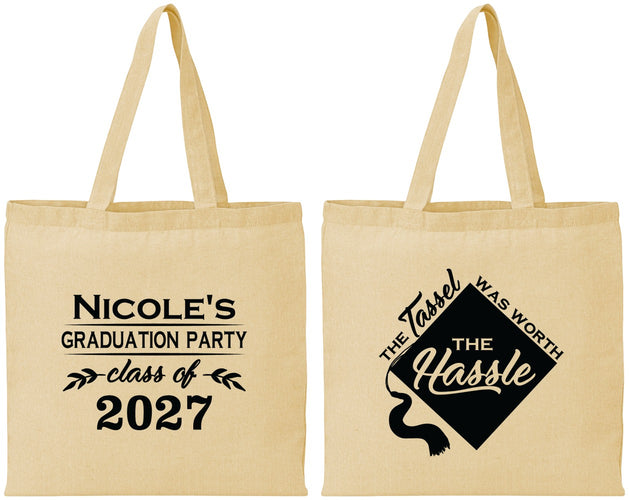 Personalized Graduation Cotton Tote Bags - Class Of 2027 Tassel Hassel | 130032