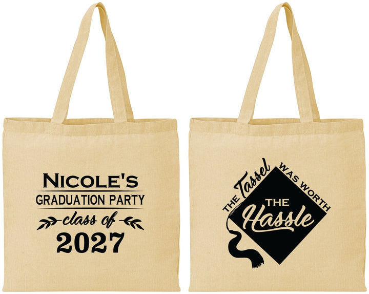 Personalized Graduation Cotton Tote Bags - Class Of 2027 Tassel Hassel | 130032