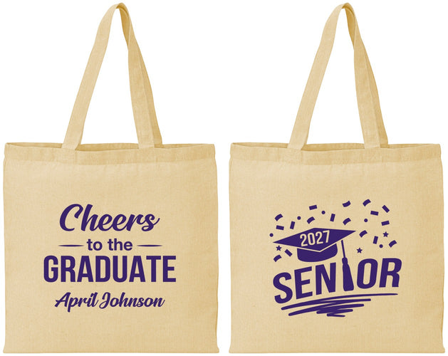 Personalized Graduation Cotton Tote Bags - Class Of 2027 Cheers Graduate | 130035