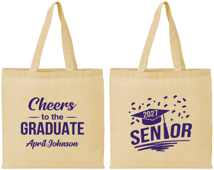 Personalized Graduation Cotton Tote Bags - Class Of 2027 Cheers Graduate | 130035