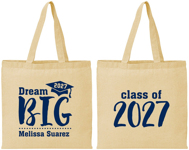 Personalized Graduation Cotton Tote Bags - Class Of 2027 Dream Big | 130038