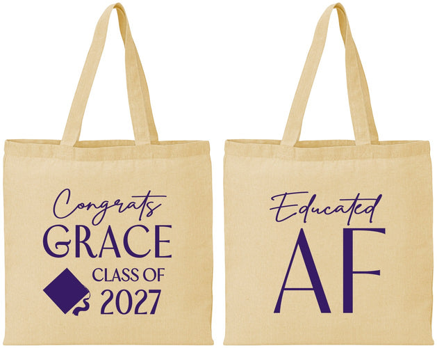 Personalized Graduation Cotton Tote Bags - Class Of 2027 Educated Af | 130040