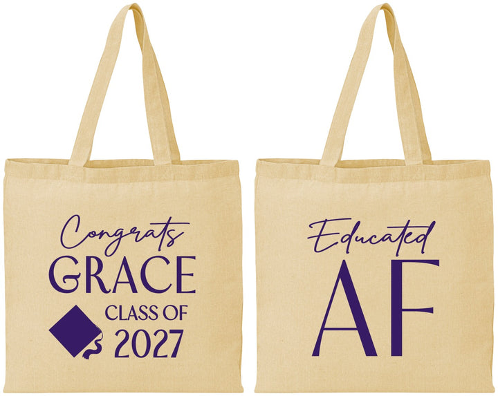 Personalized Graduation Cotton Tote Bags - Class Of 2027 Educated Af | 130040