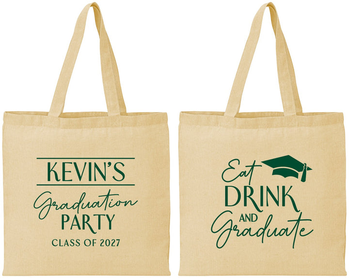 Personalized Graduation Cotton Tote Bags - Class Of 2027 Eat Drink Graduate | 130043