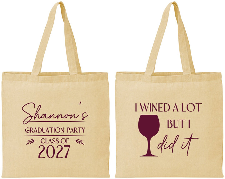 Personalized Graduation Cotton Tote Bags - Class Of 2027 Wined A Lot | 130044