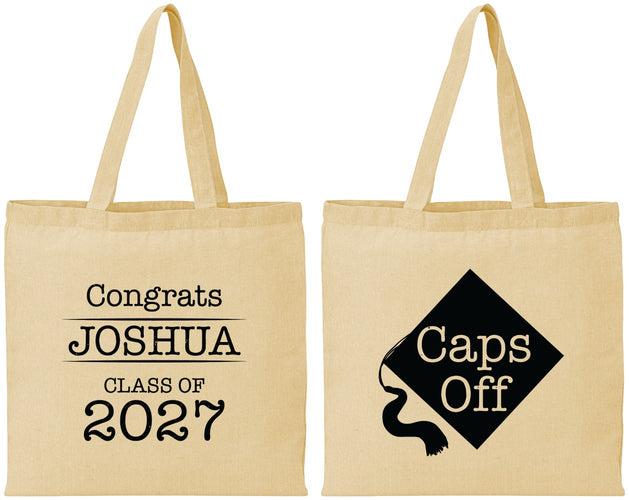 Personalized Graduation Cotton Tote Bags - Class Of 2027 Caps Off | 130045