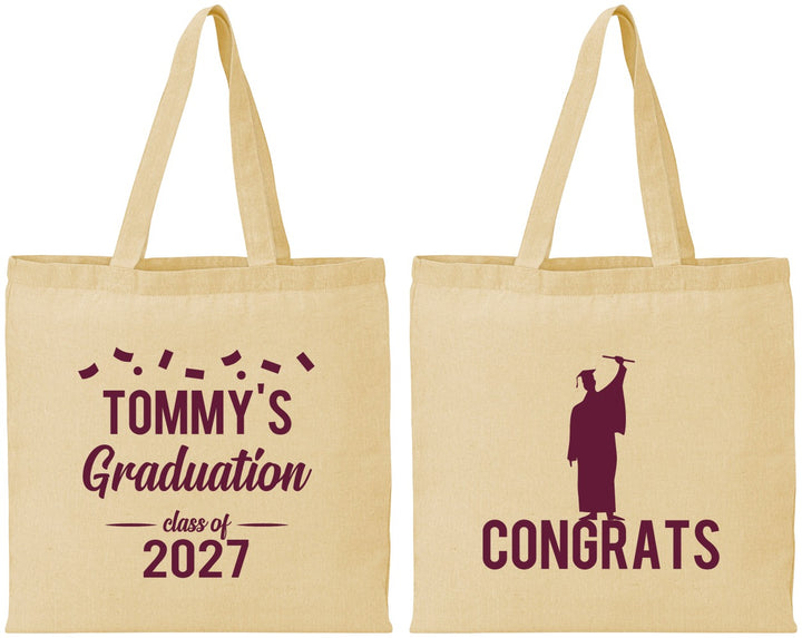 Personalized Graduation Cotton Tote Bags - Class Of 2027 Congrats | 130046