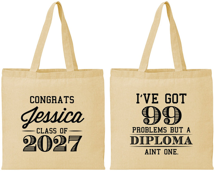 Personalized Graduation Cotton Tote Bags - Class Of 2027 99 Problems | 130047