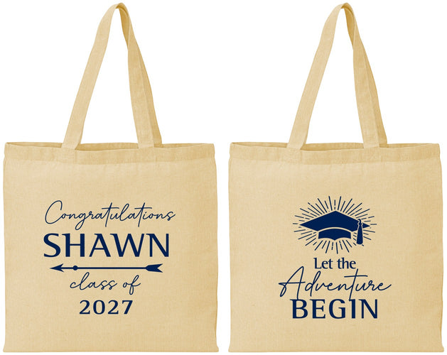 Personalized Graduation Cotton Tote Bags - Class Of 2027 Adventure Begin | 130048